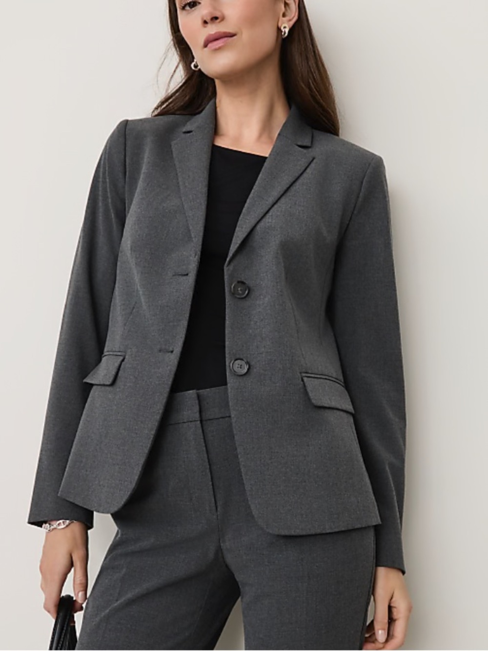 Ann Taylor Notched Two Button Blazer Size 10 Charcoal Seasonless Stretch